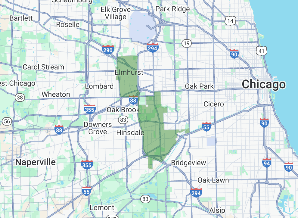 60526, 60525, 60154, 60558, 60126 targeting map showing coverage area