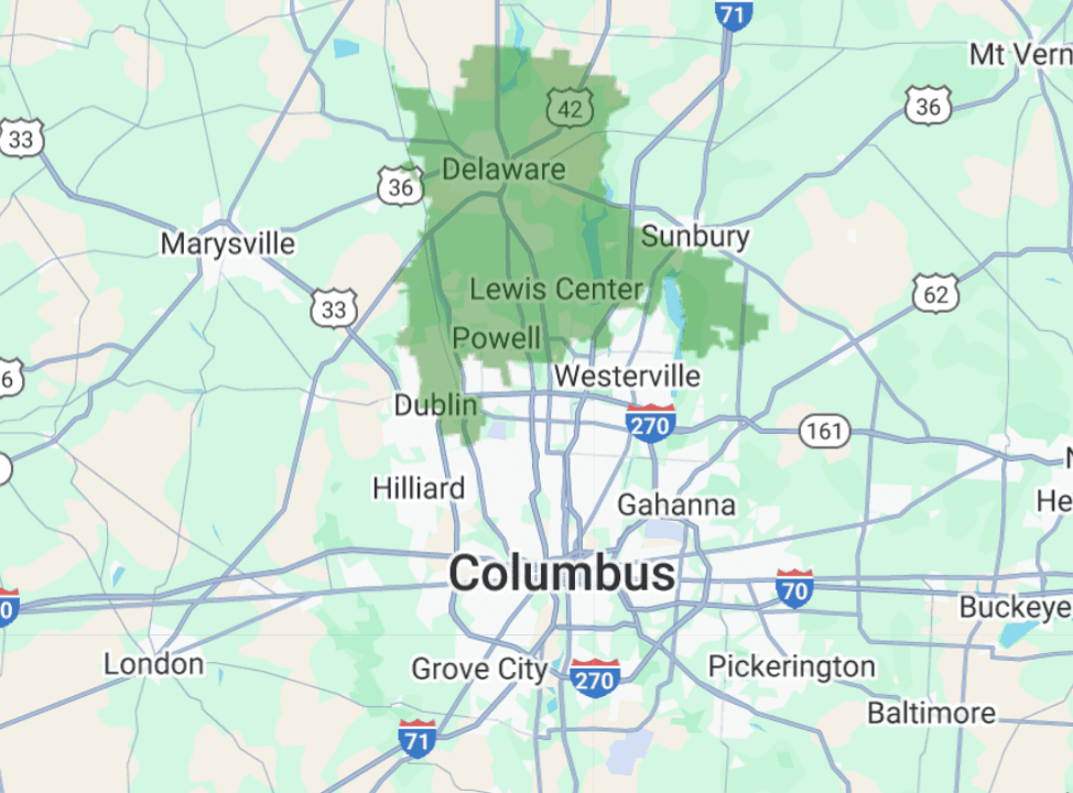 43015, 43035, 43021, 43065, 43017 targeting map showing coverage area