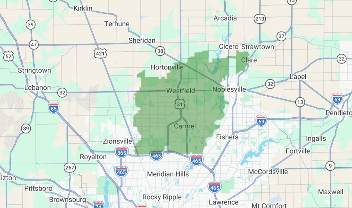 46074, 46032, 46033, 46062, 46280 targeting map showing coverage area