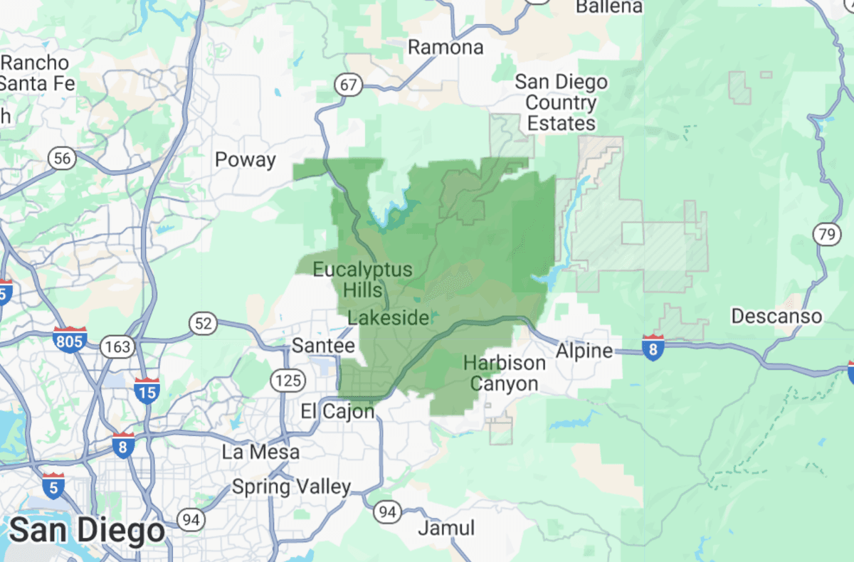 92040, 92021 targeting map showing coverage area