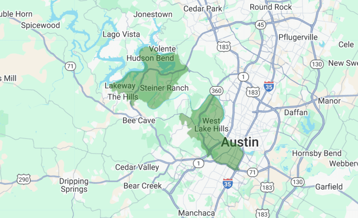 78732,78704,78746,78734 targeting map showing coverage area