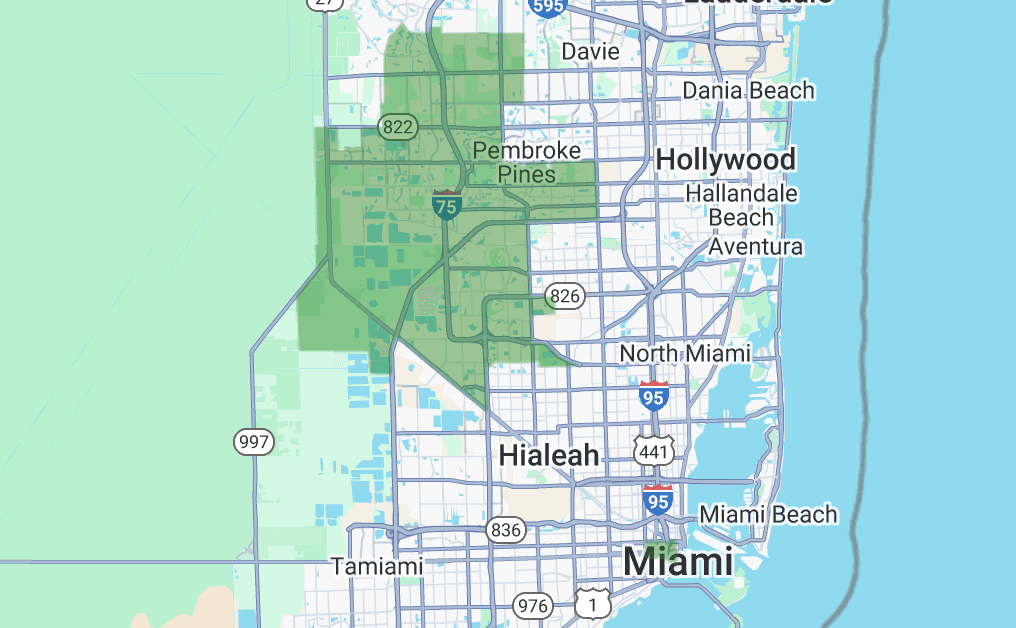 33331,33156,33130,33014,33015,33016,33018,33027,33025,33028,33029,33330 targeting map showing coverage area