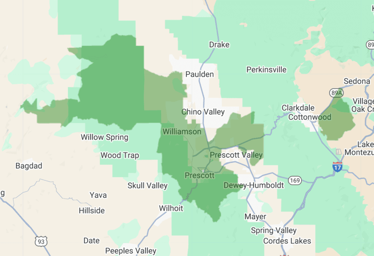 86305, 86301, 86303, 86315, 86325 targeting map showing coverage area