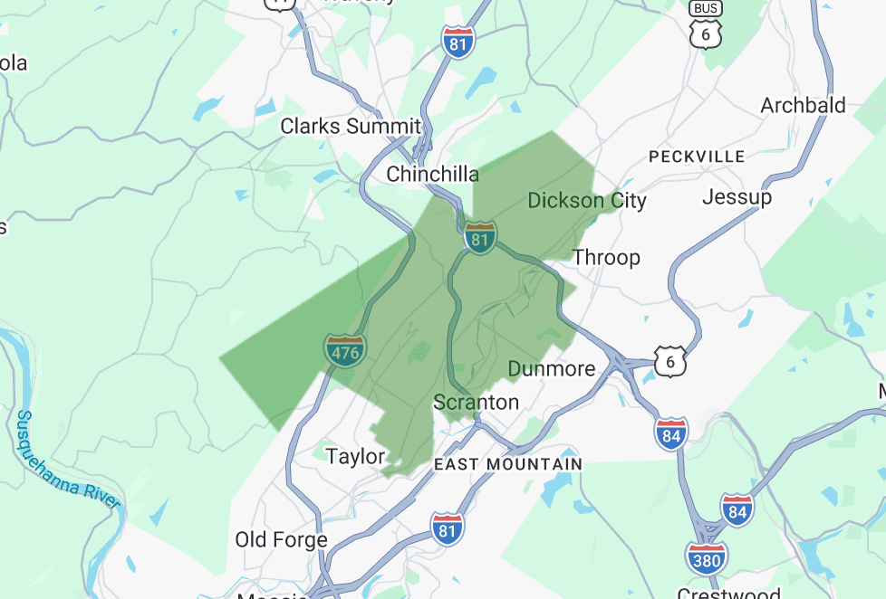 18503, 18504, 18508, 18519, 18509 targeting map showing coverage area