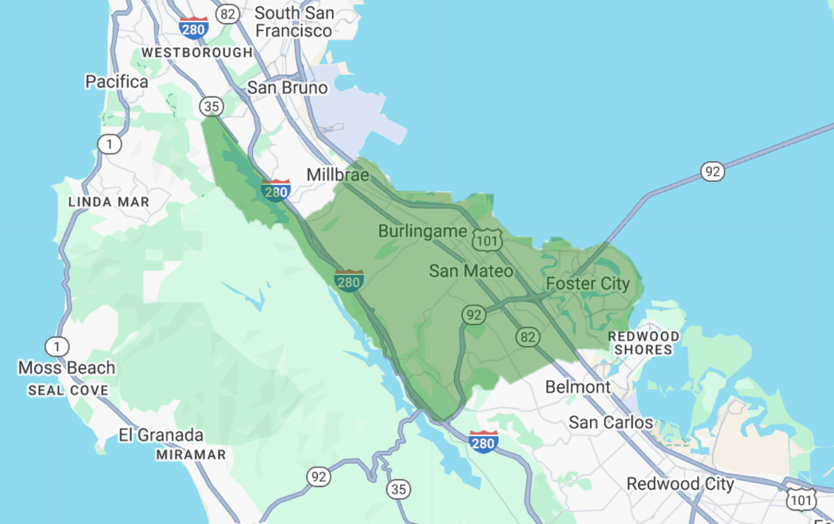 94403,94404,94010,94402,94401 targeting map showing coverage area