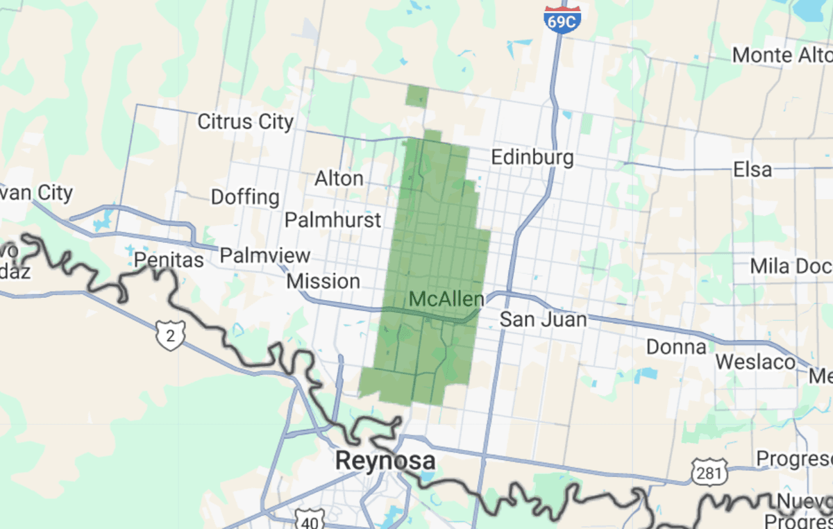 78501,78502,78503,78504,78505 targeting map showing coverage area
