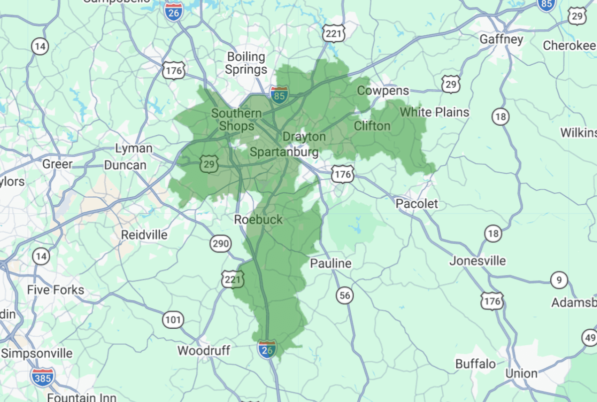 29307, 29303, 29301, 29376, 29306 targeting map showing coverage area