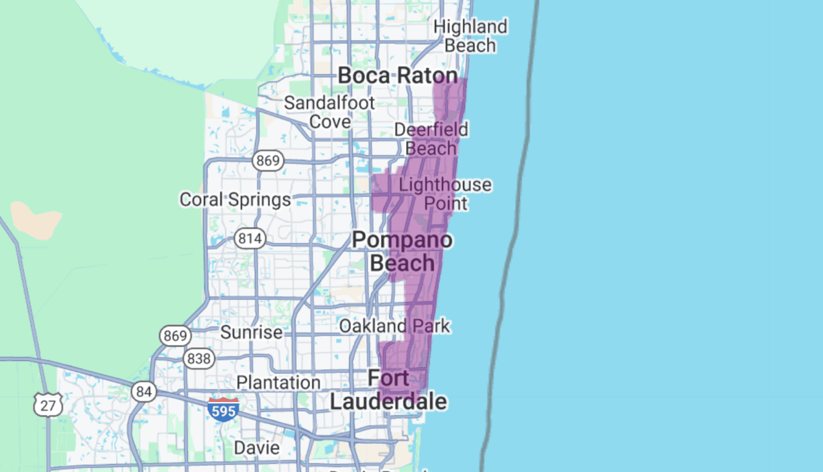 33064, 33062, 33060, 33441, 33432, 33308, 33306, 33301, 33304 targeting map showing coverage area
