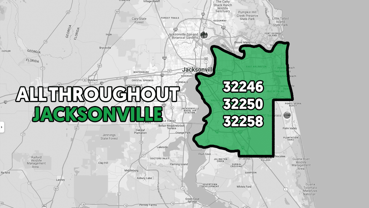 32246,32250,32258 targeting map showing coverage area